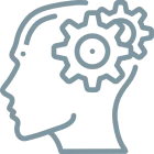 Silhouette with gears representing a thinking mind.