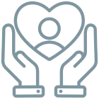 Hands holding a heart with person icon.